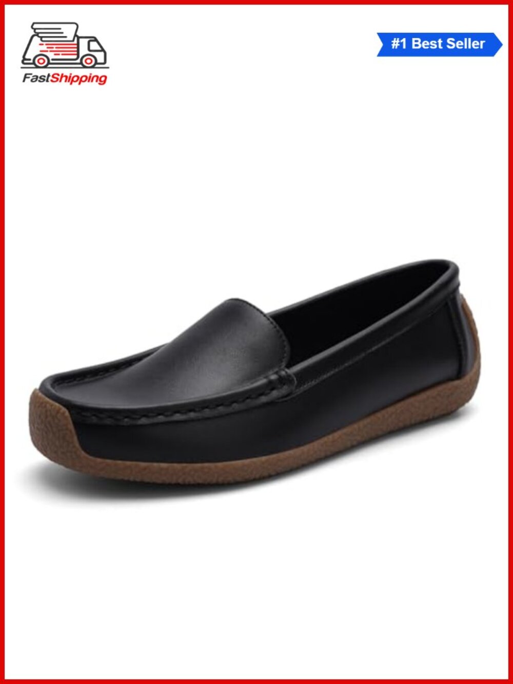 Women's Lightweight Microfiber Leather Loafers Slip-On Comfort Work Flats